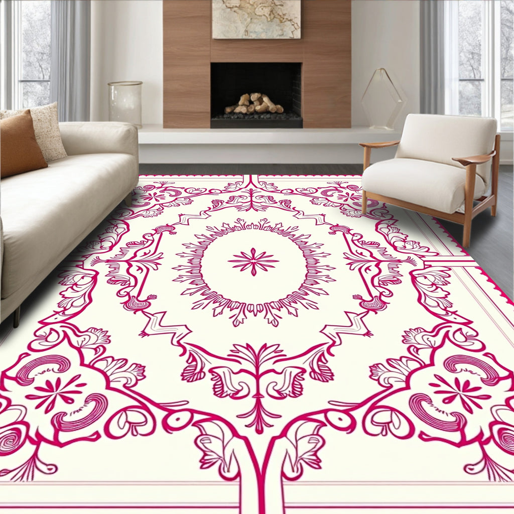 Ornate Floral Scrollwork with Pink Accents Rug