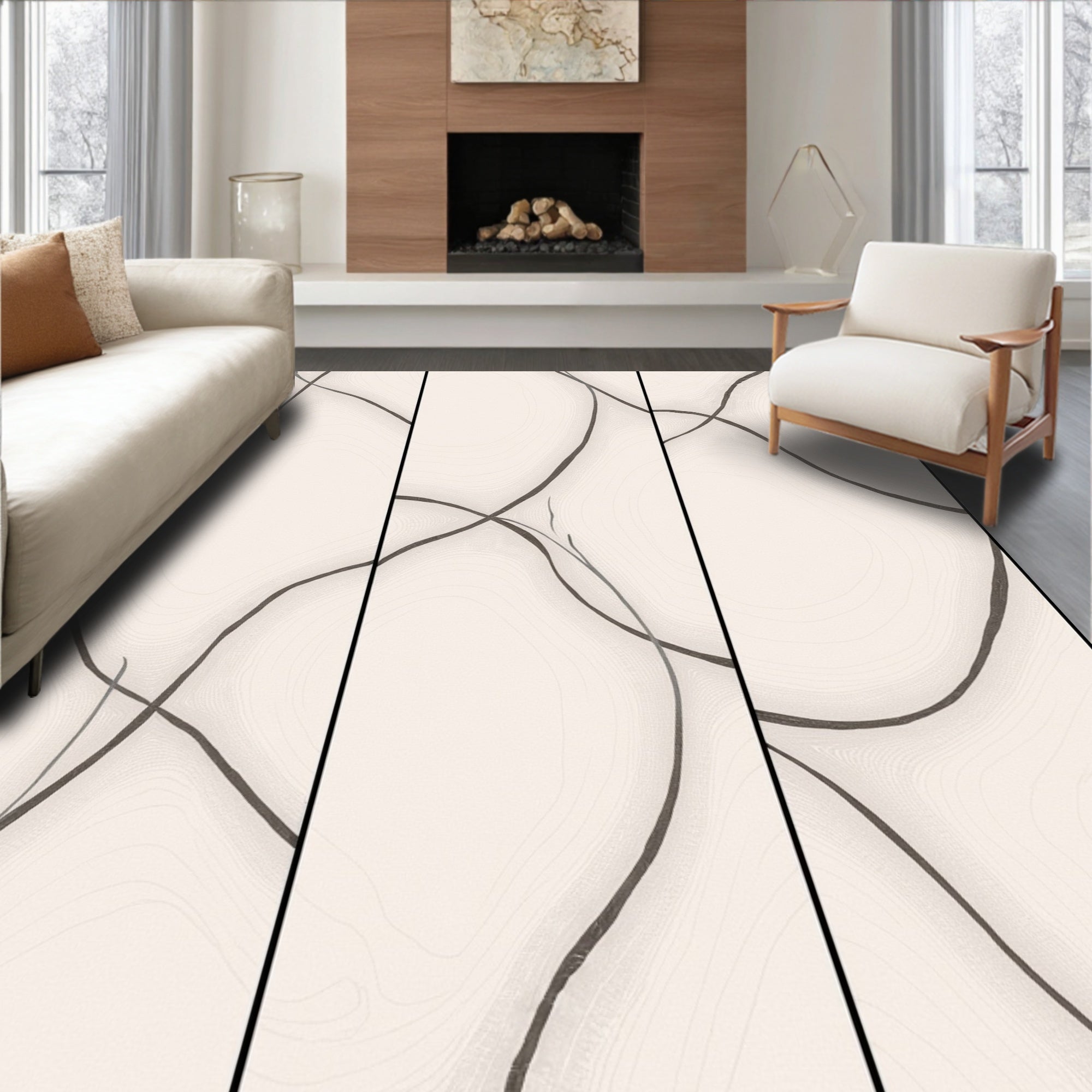 Cream Swirl Abstract Organic Art Rug