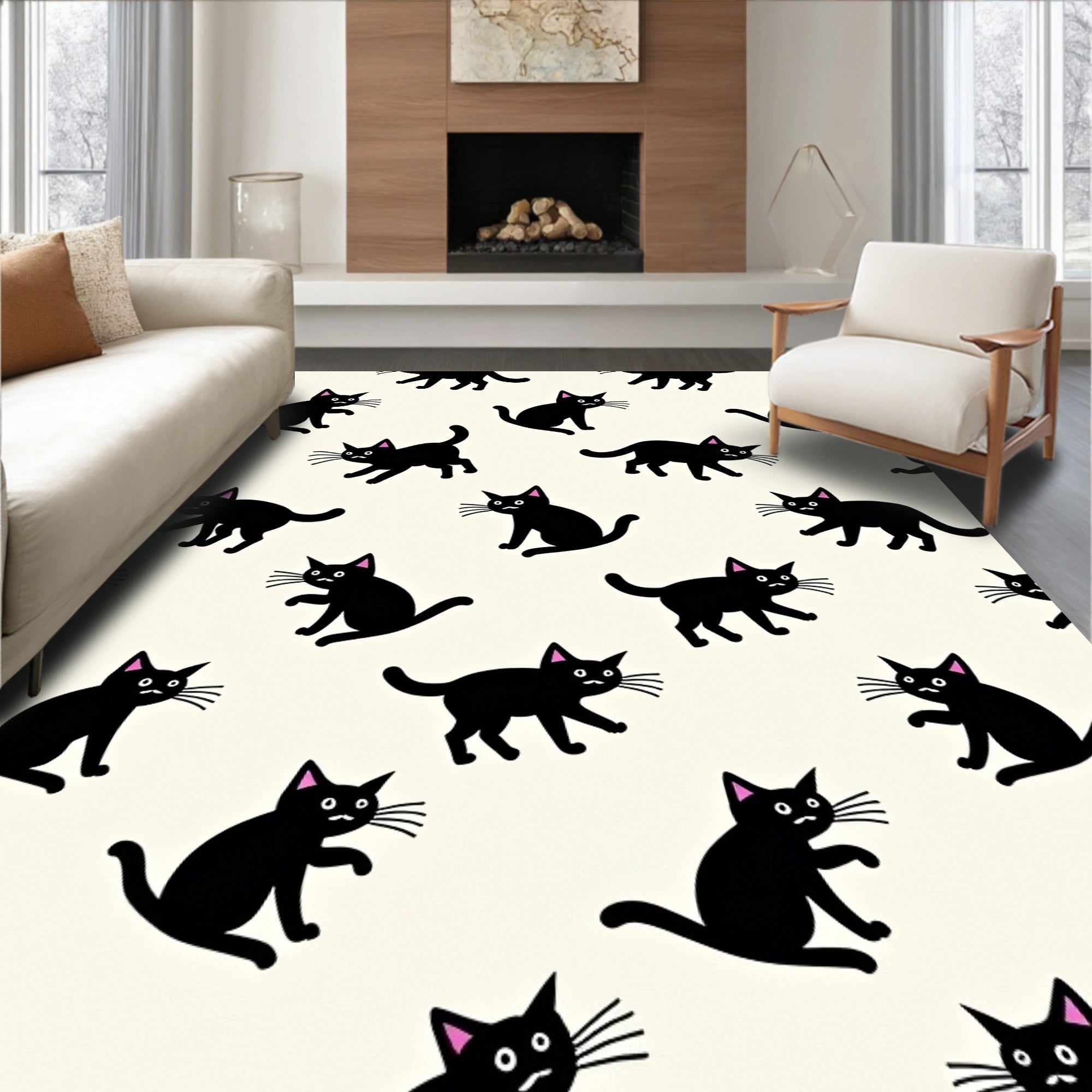 Black Cat Patterned Whimsical Rug