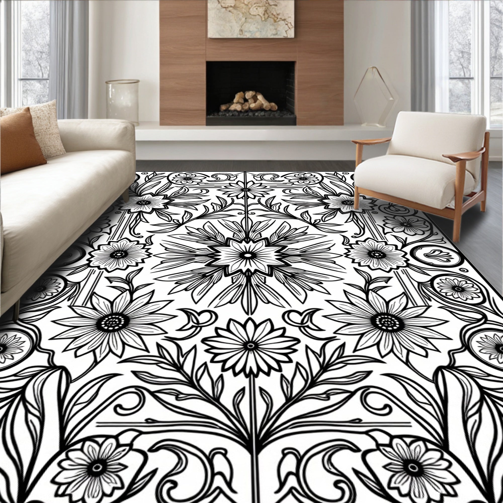 Art Nouveau Floral Mandala Design Rug