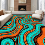 Vibrant Wavy Orange Teal Stripe Pattern Rug
