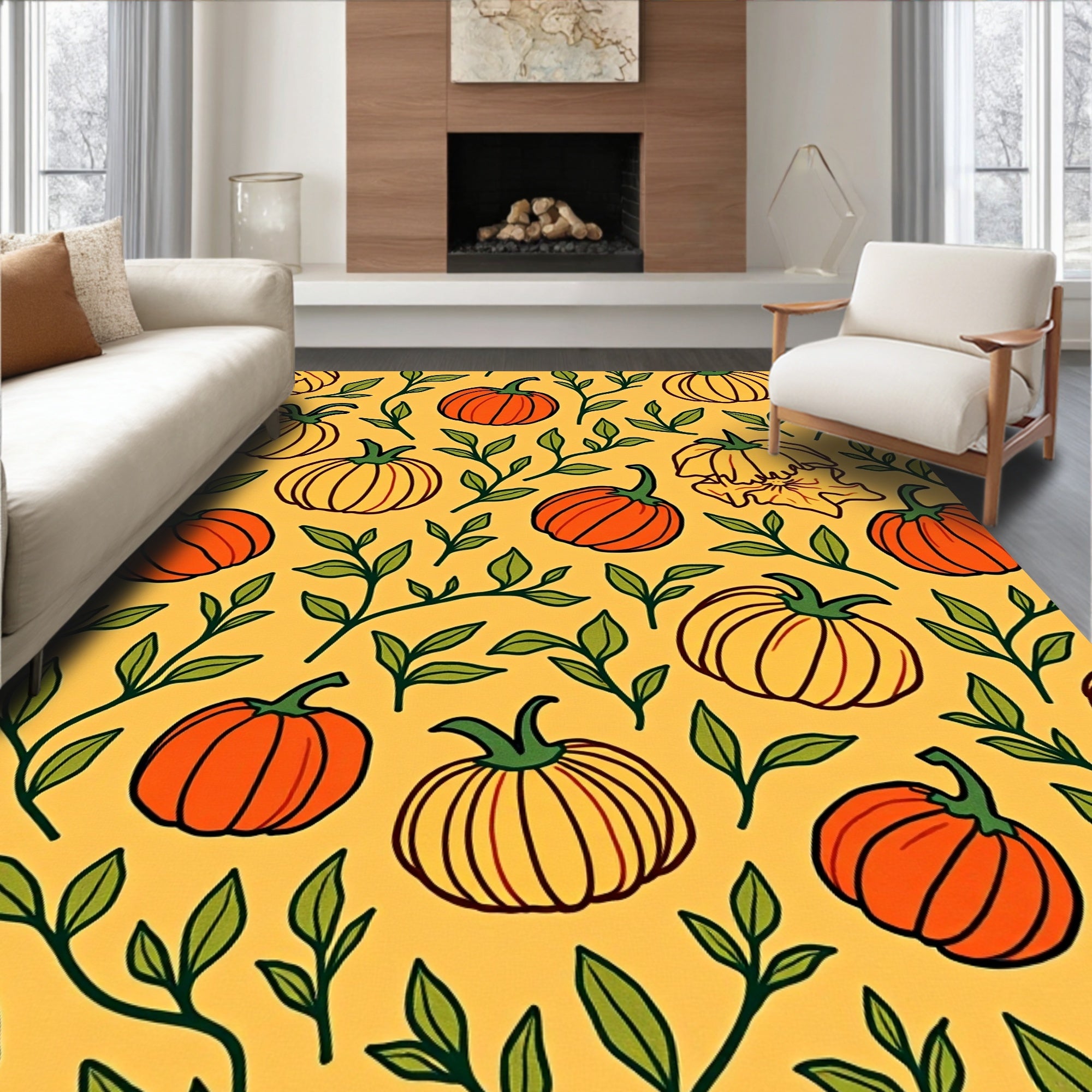 Autumn Pumpkin Vine Pattern Rug