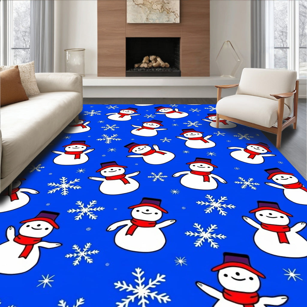 Charming Snowman And Snowflake Print Rug