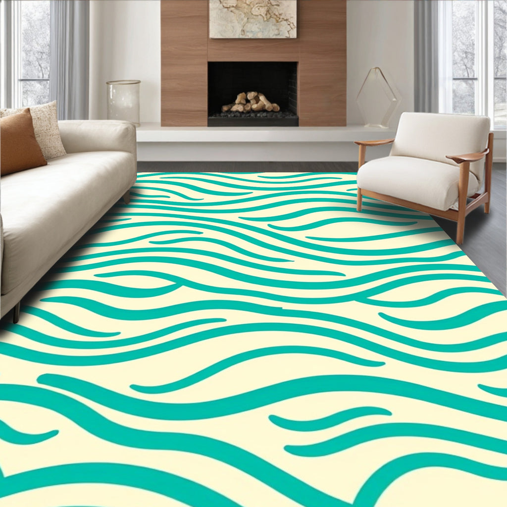 Teal Aqua Wavy Stripe Pattern Rug