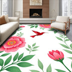 Red Hummingbird Floral Garden Design Rug