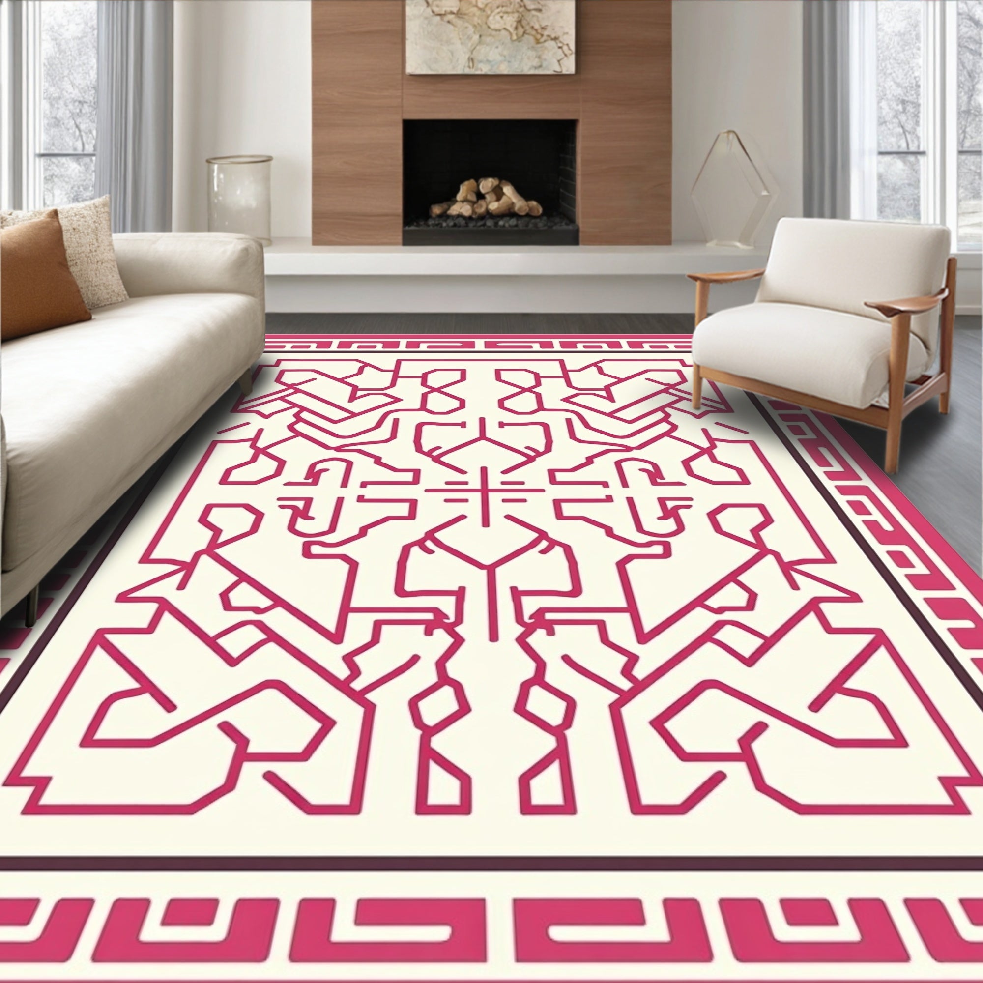 Pink Red Abstract Geometric Pattern Rug
