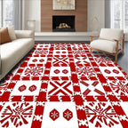 Red White Geometric Pattern Rug