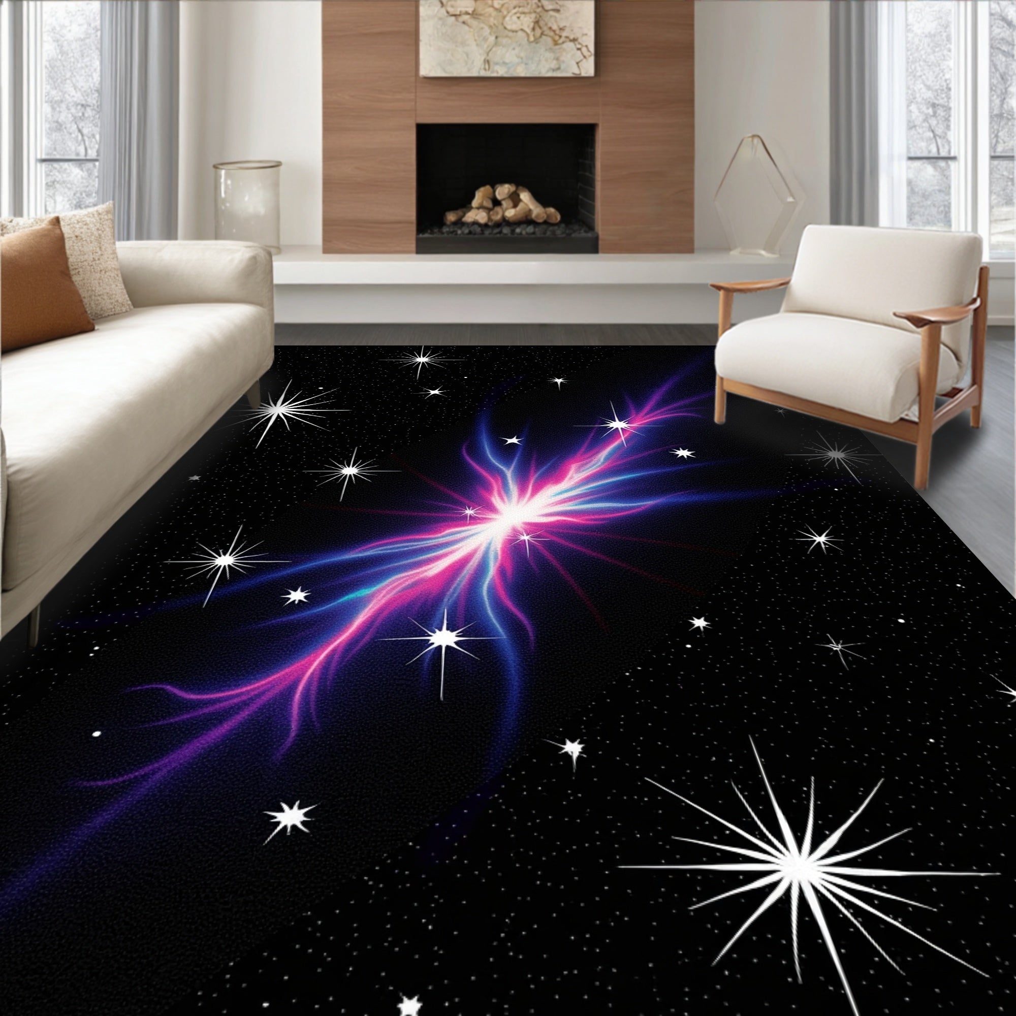 Cosmic Nebula Swirl Starry Night Rug