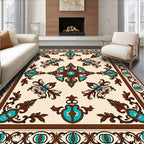 Ornate Turquoise Brown Floral Pattern Rug