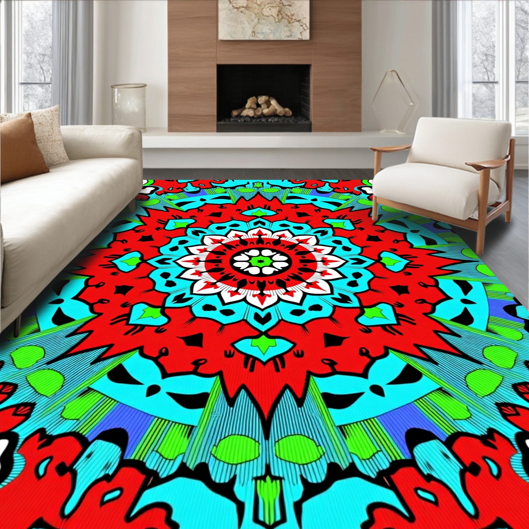 Vibrant Abstract Mandala Design Rug