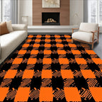 Bold Orange Black Checkered Pattern Rug