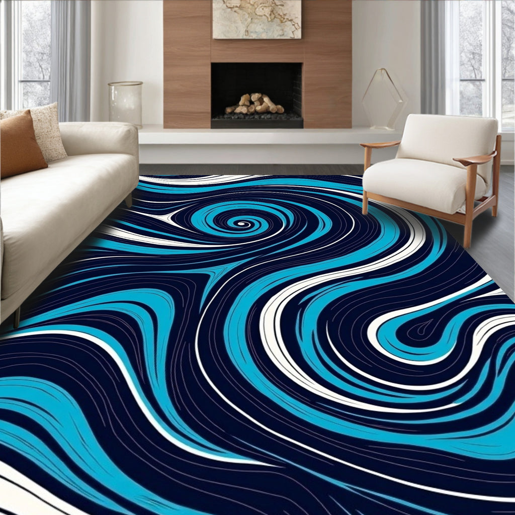 Oceanic Swirl Blue White Design Rug