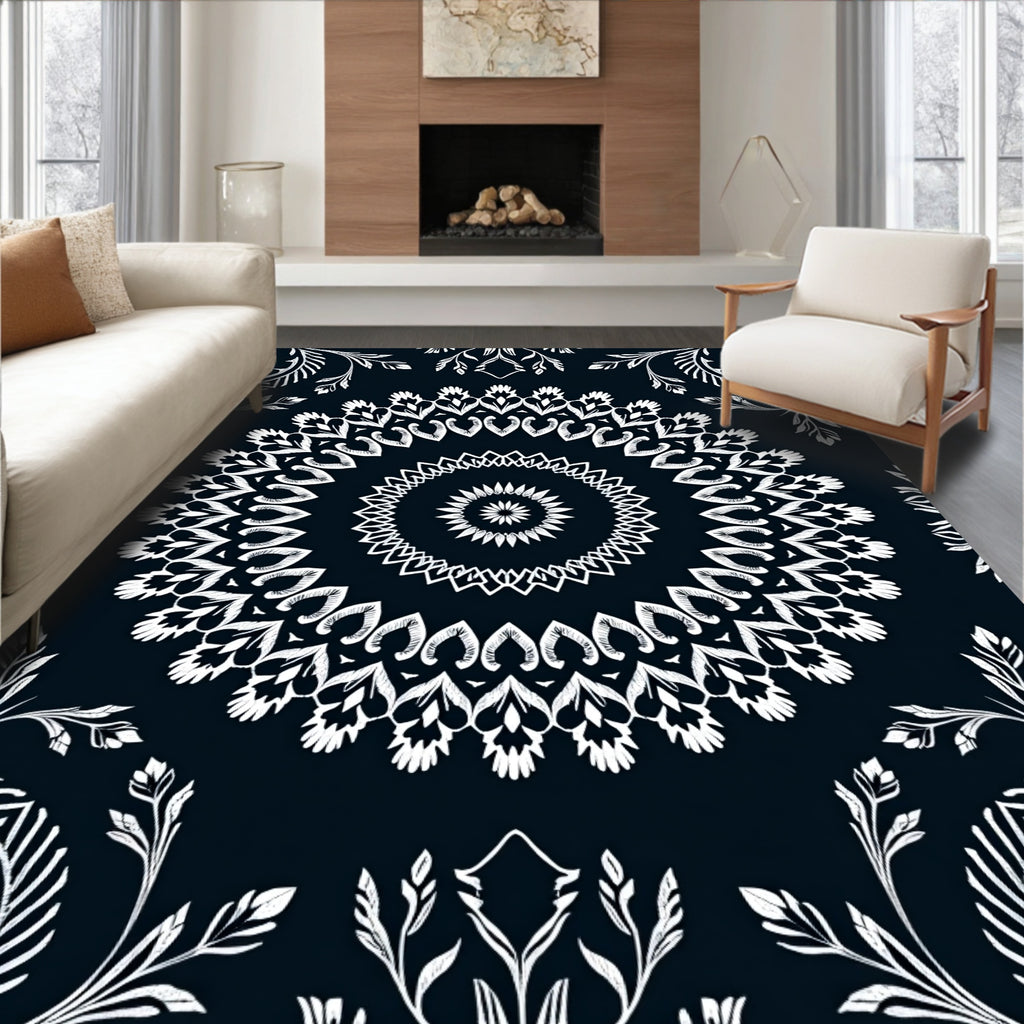 White Floral Mandala Pattern Rug