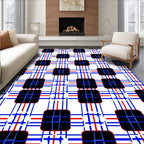 Crimson Blue White Grid Squares Rug
