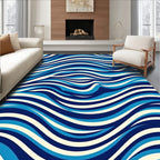 Blue Cream Interlocking Wave Pattern Rug
