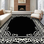 Intricate White Floral Scroll Frame Design Rug