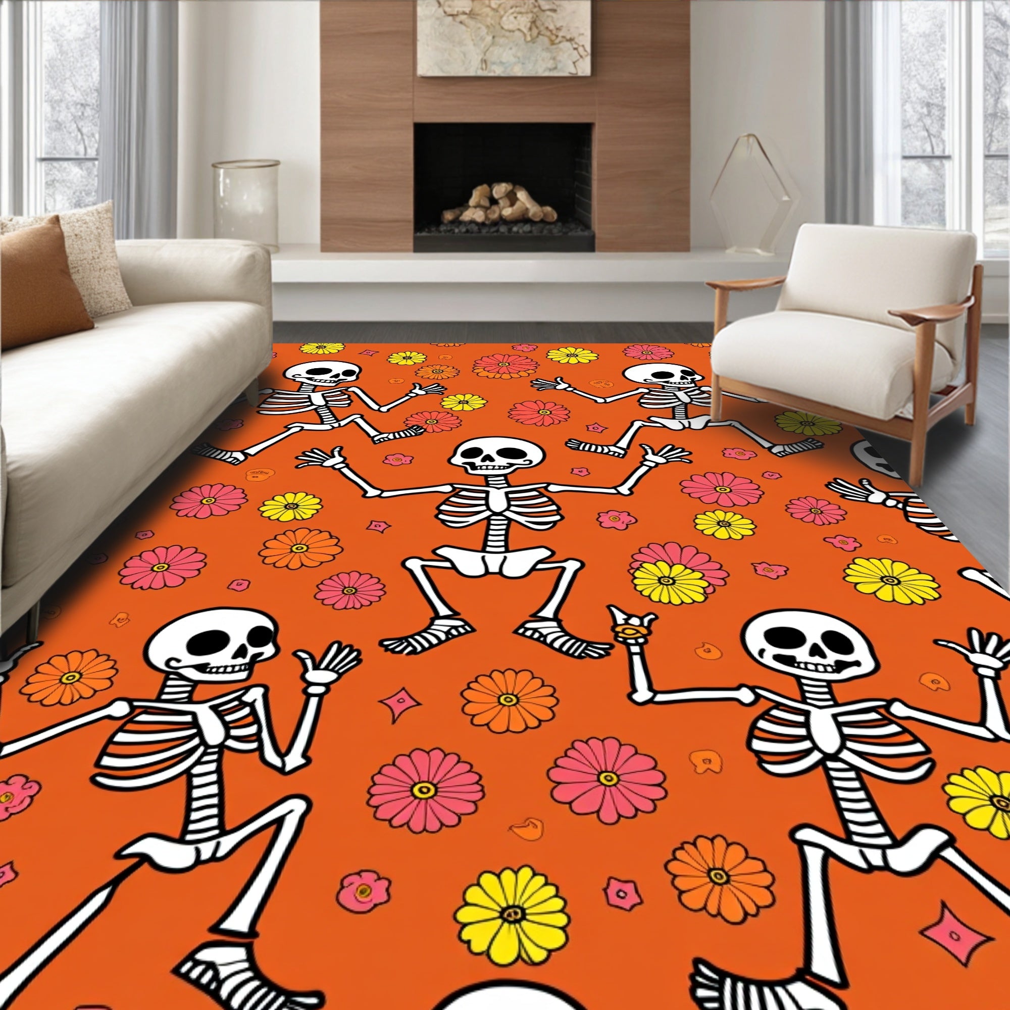 Dancing Skeletons Floral Whimsy Rug