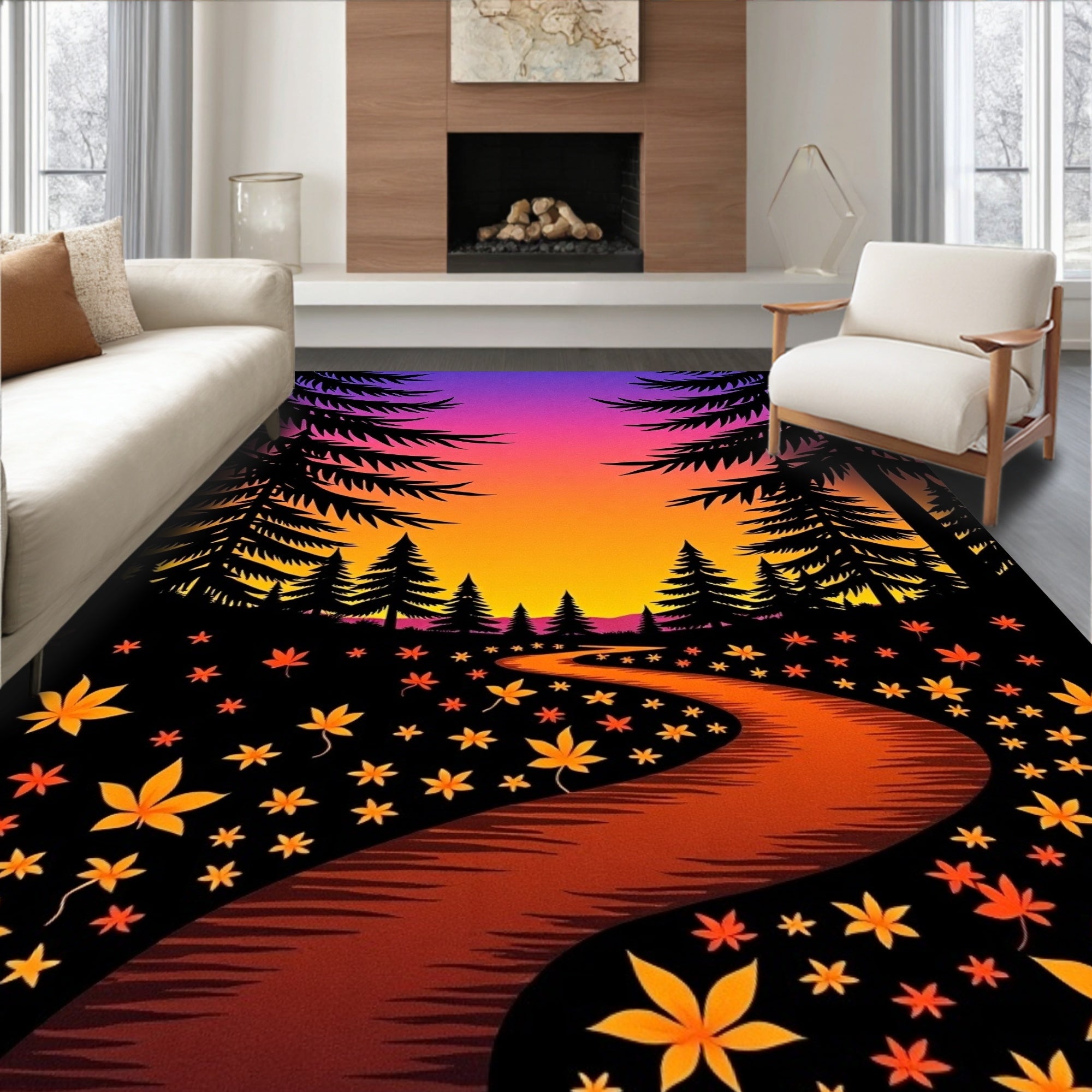 Forest Path Autumn Leaves Rug