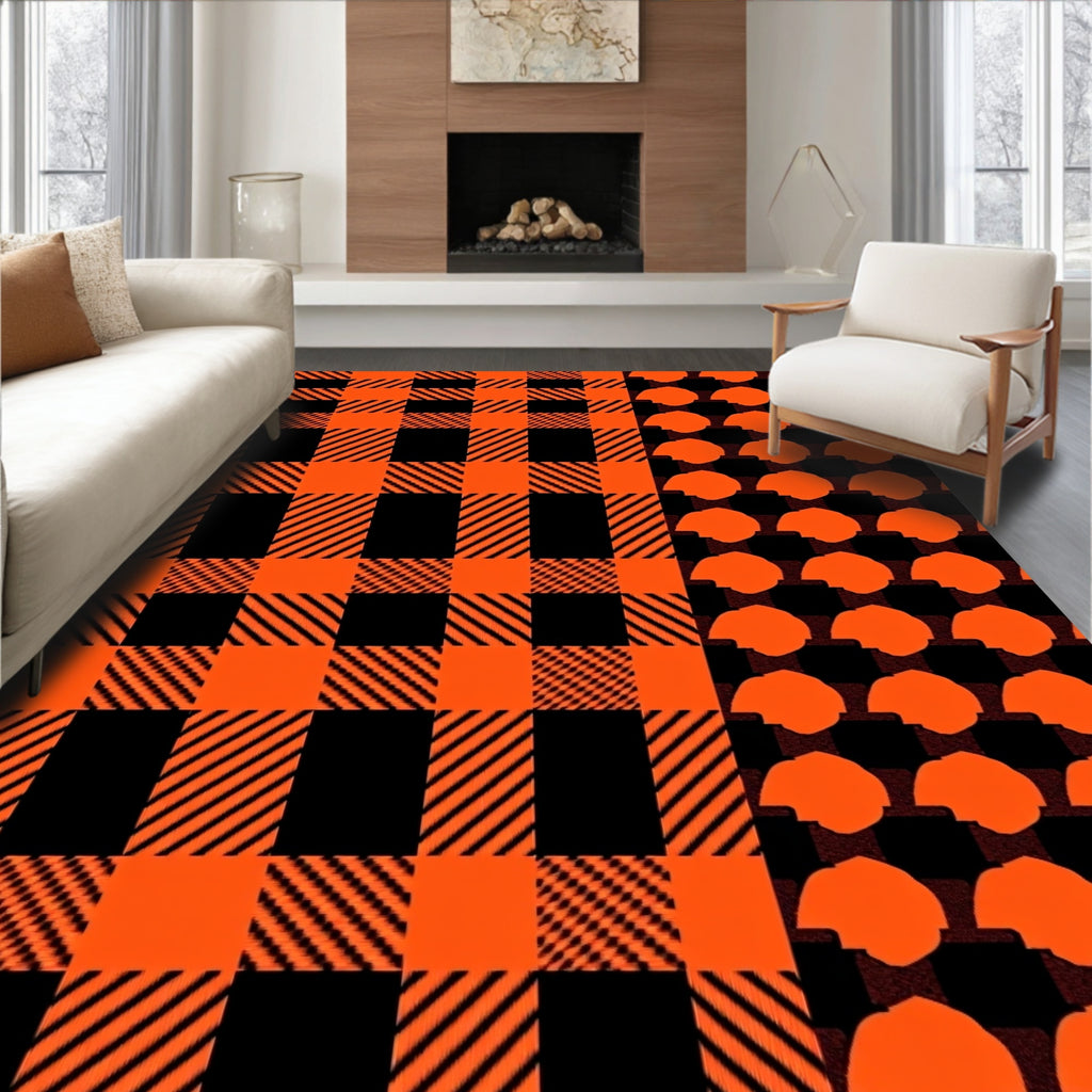 Orange and Black Plaid Dots Rug