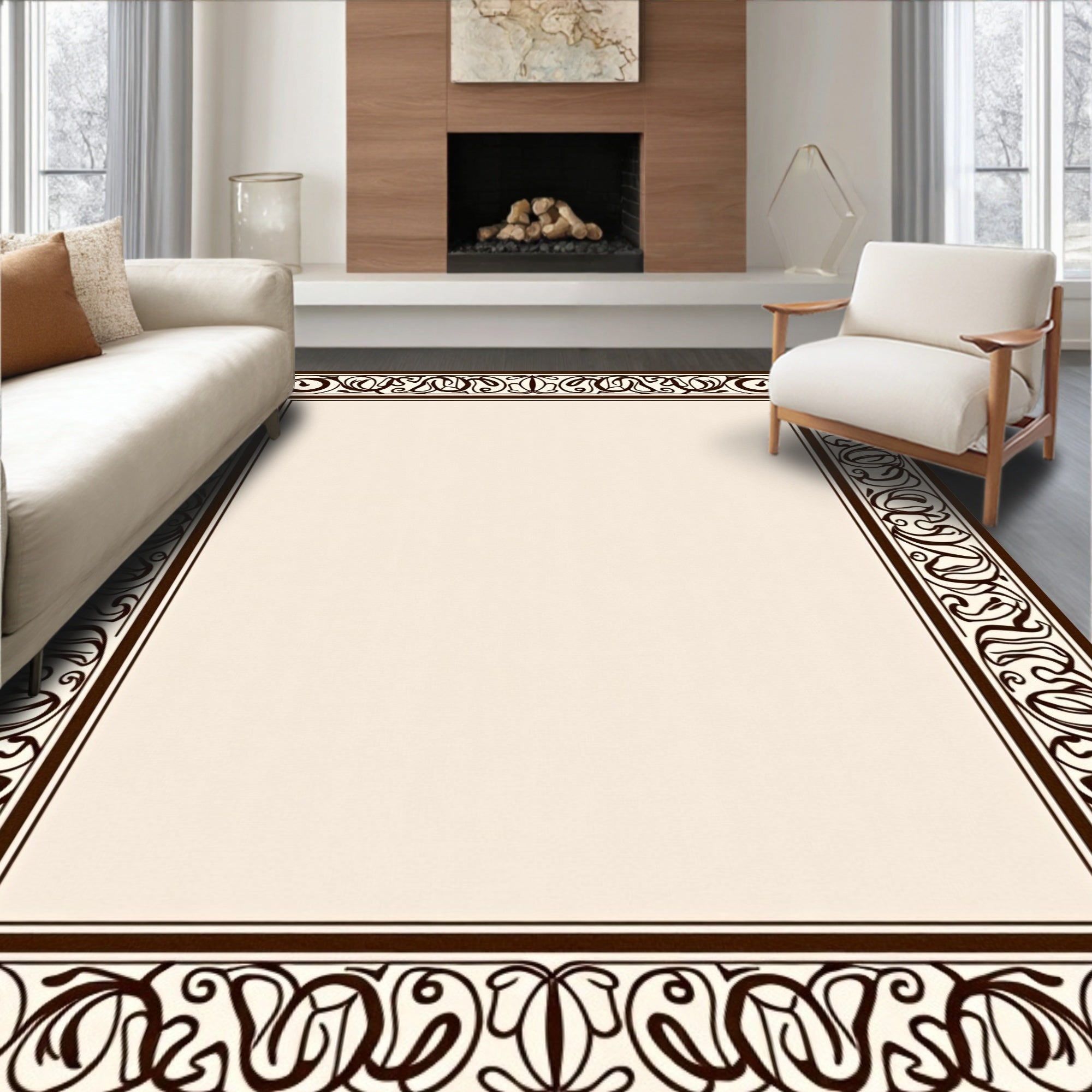 Elegant Scrollwork Border Design Rug