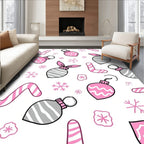 Pink Gray Ornaments Candy Canes Snowflakes Rug