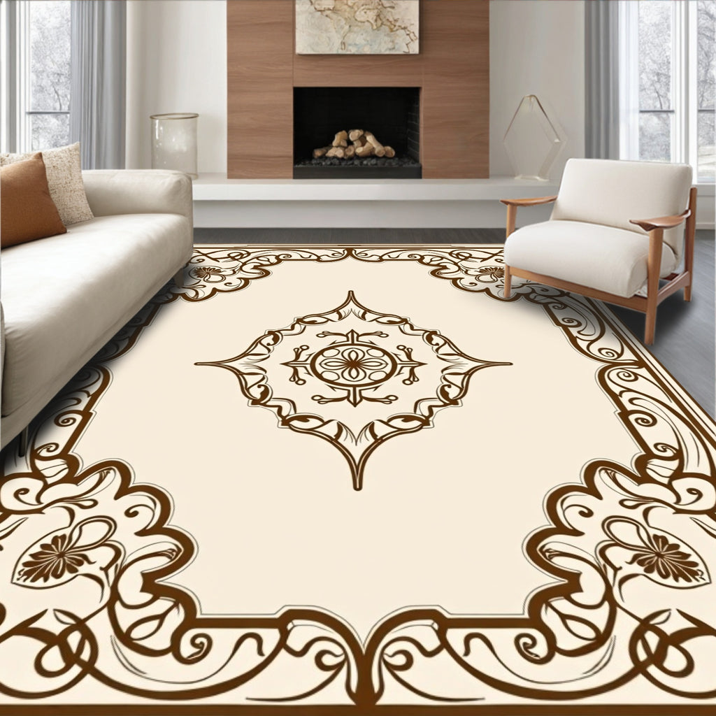 Elegant Brown Floral Scrollwork Rug