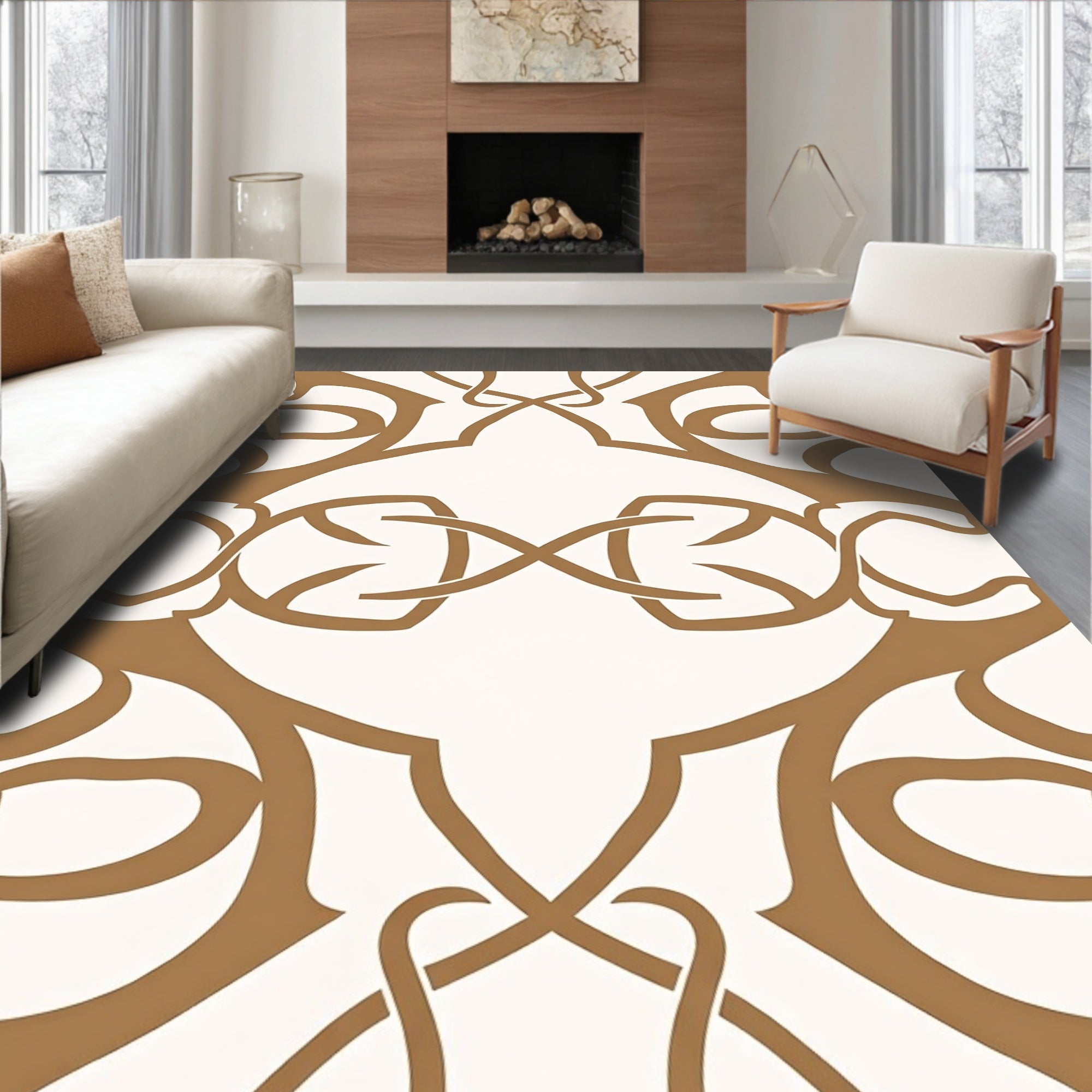 Elegant Tan Abstract Intertwined Design Rug