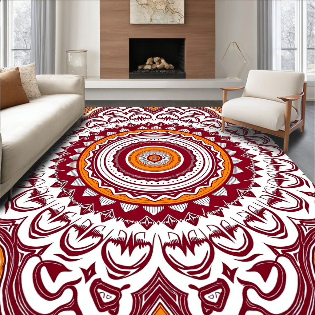 Maroon Orange Intricate Mandala Pattern Rug