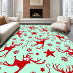 Red Reindeer Snowflake Star Pattern Rug