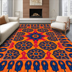 Vibrant Blue 2 Orange Floral Pattern Rug