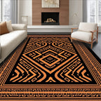 Bold Black Orange Geometric Tribal Rug