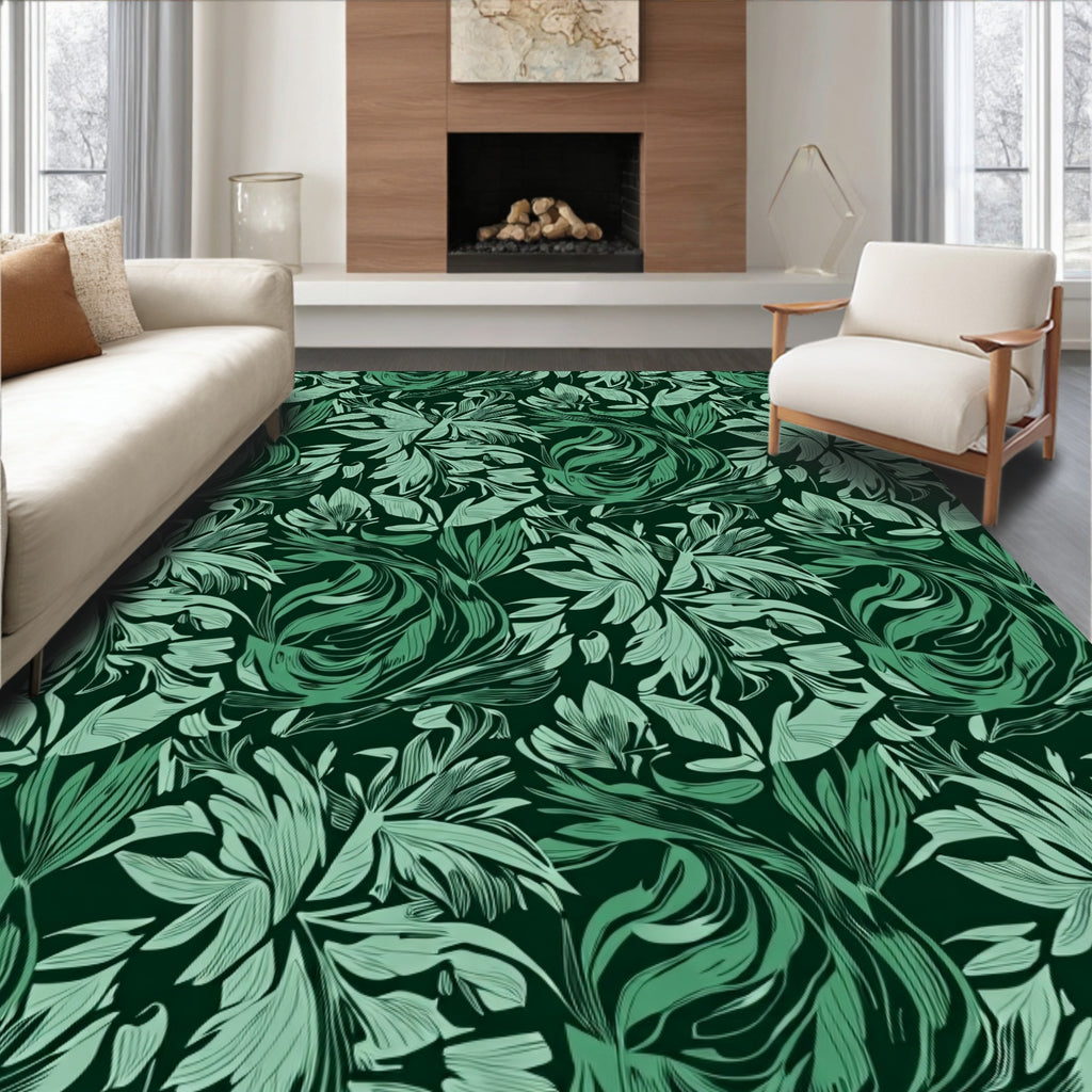 Tropical Green Floral Abstract Pattern Rug