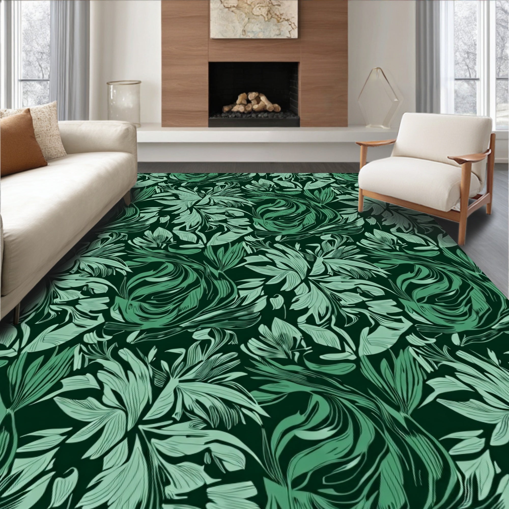 Tropical Green Floral Abstract Pattern Rug