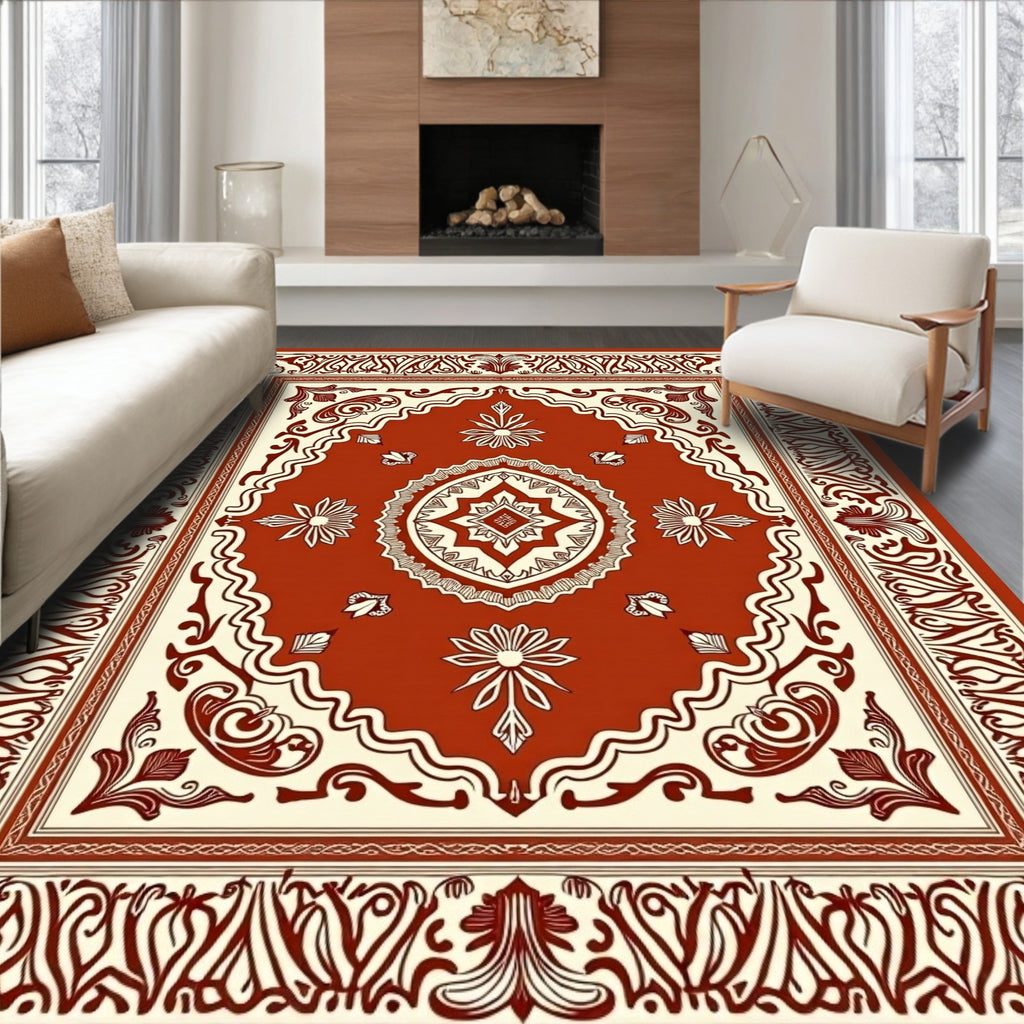 Terracotta Floral Medallion Pattern Rug