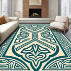 Intricate Teal Cream Ornamental Design Rug