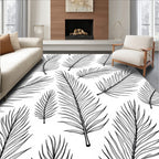 Feather Pattern Black White Outline Art Rug