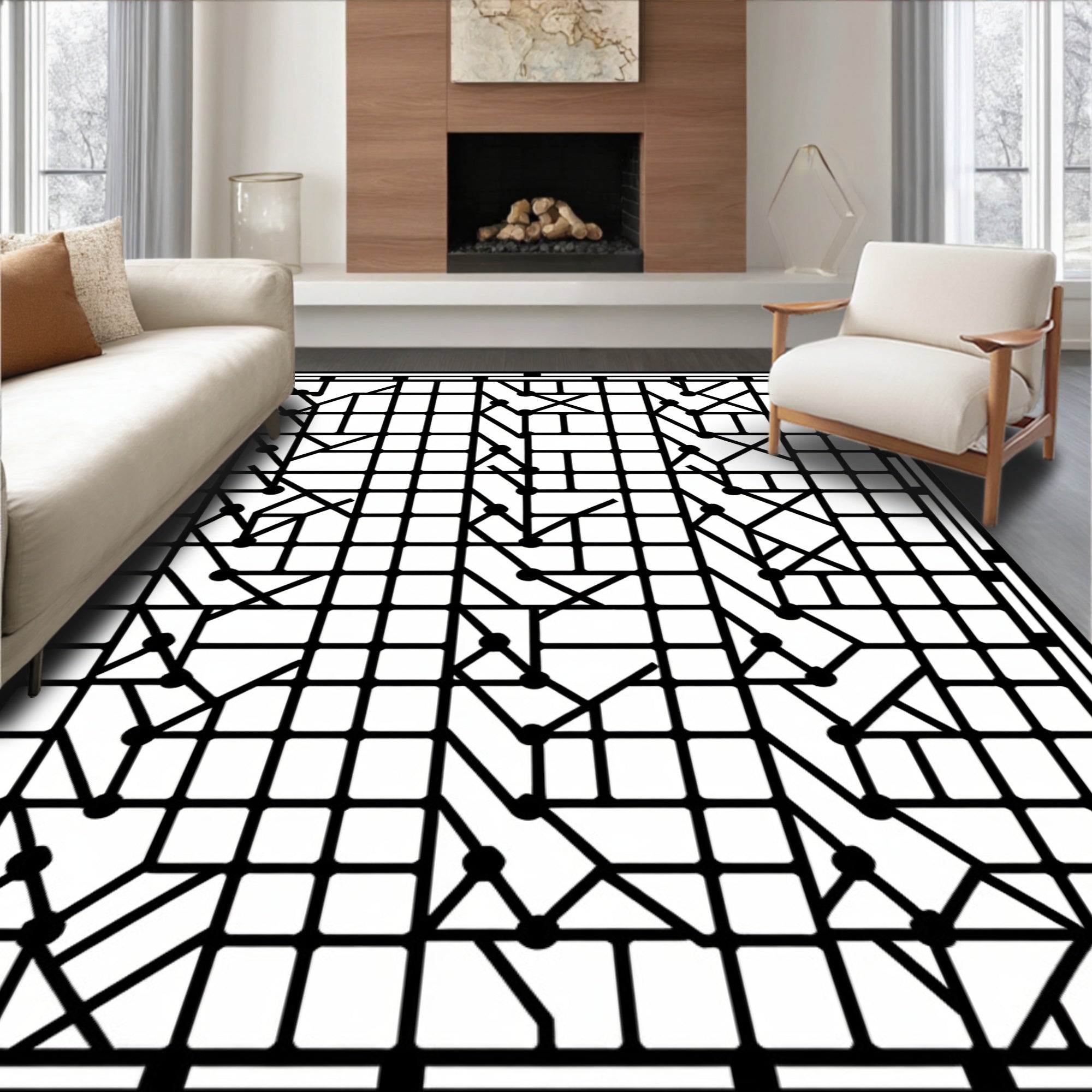 Bold Geometric Grid Dot Pattern Rug