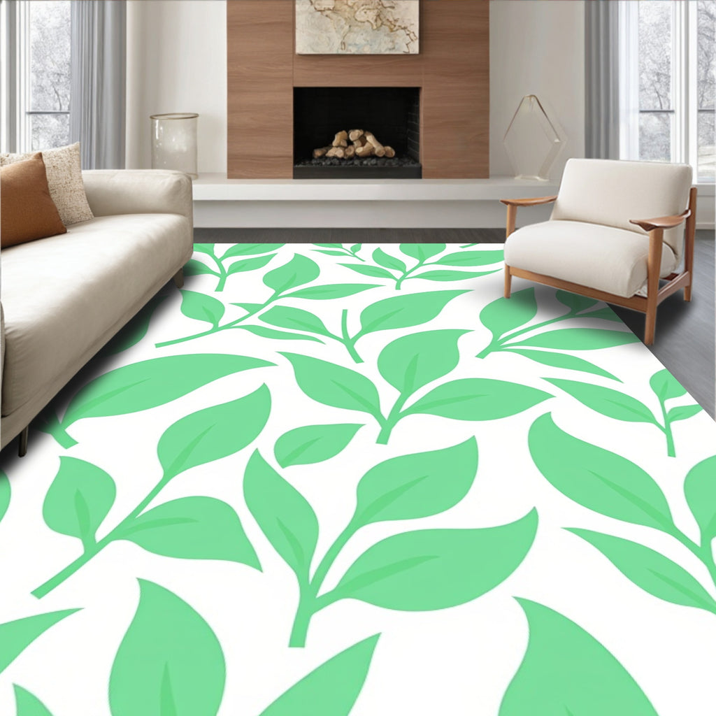Simple Green Leaf Pattern Rug