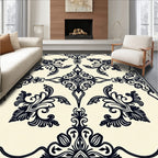 Ornate Black Floral Damask Pattern Rug