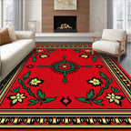 Bold Floral Patterned Red Rug