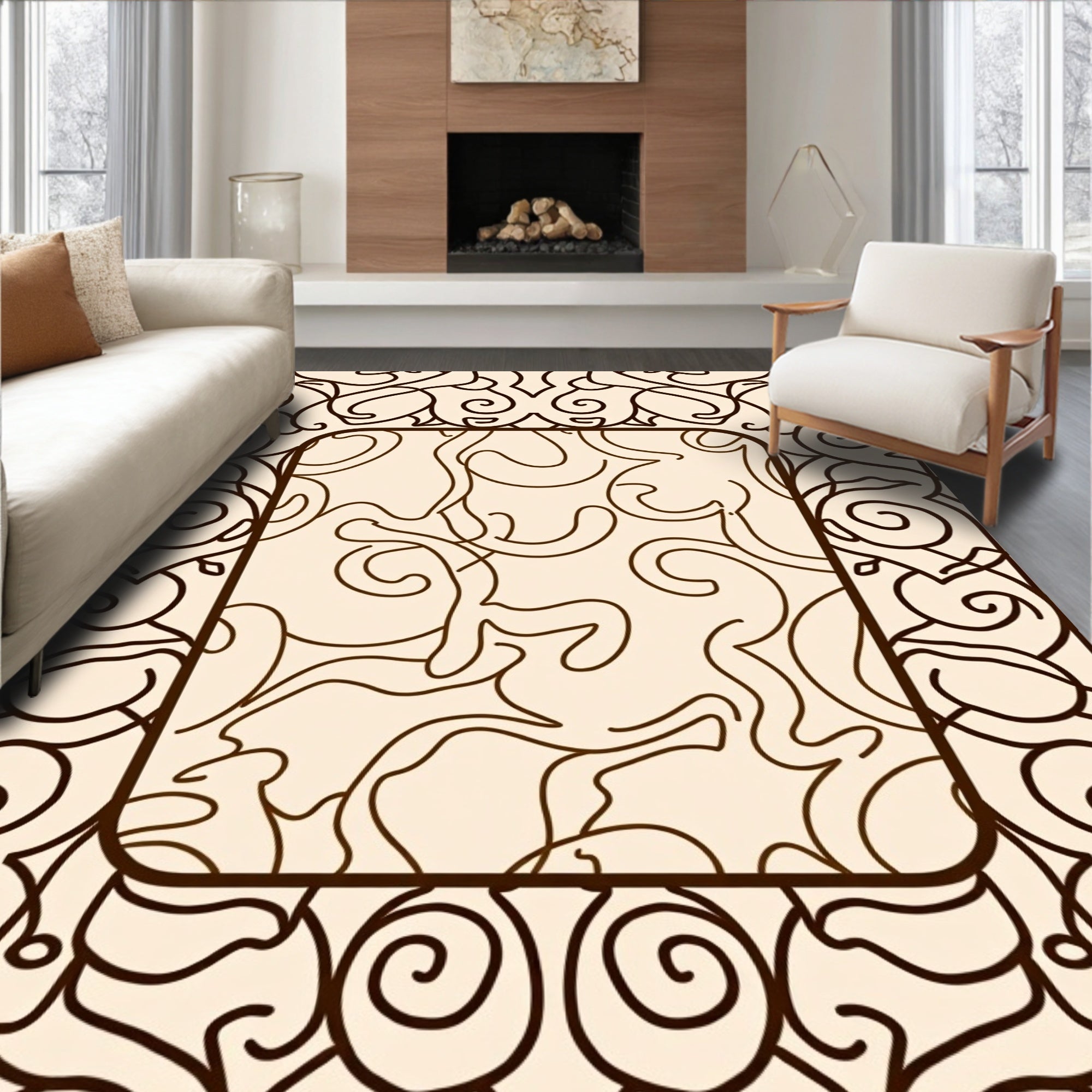 Ornate Scrollwork Vintage Style Rug