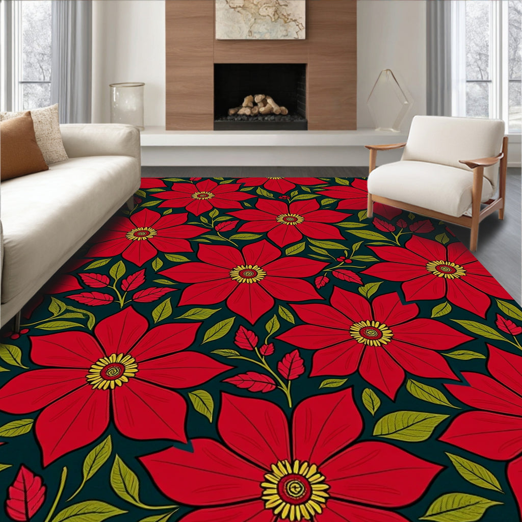 Bold Red Floral Art Nouveau Rug