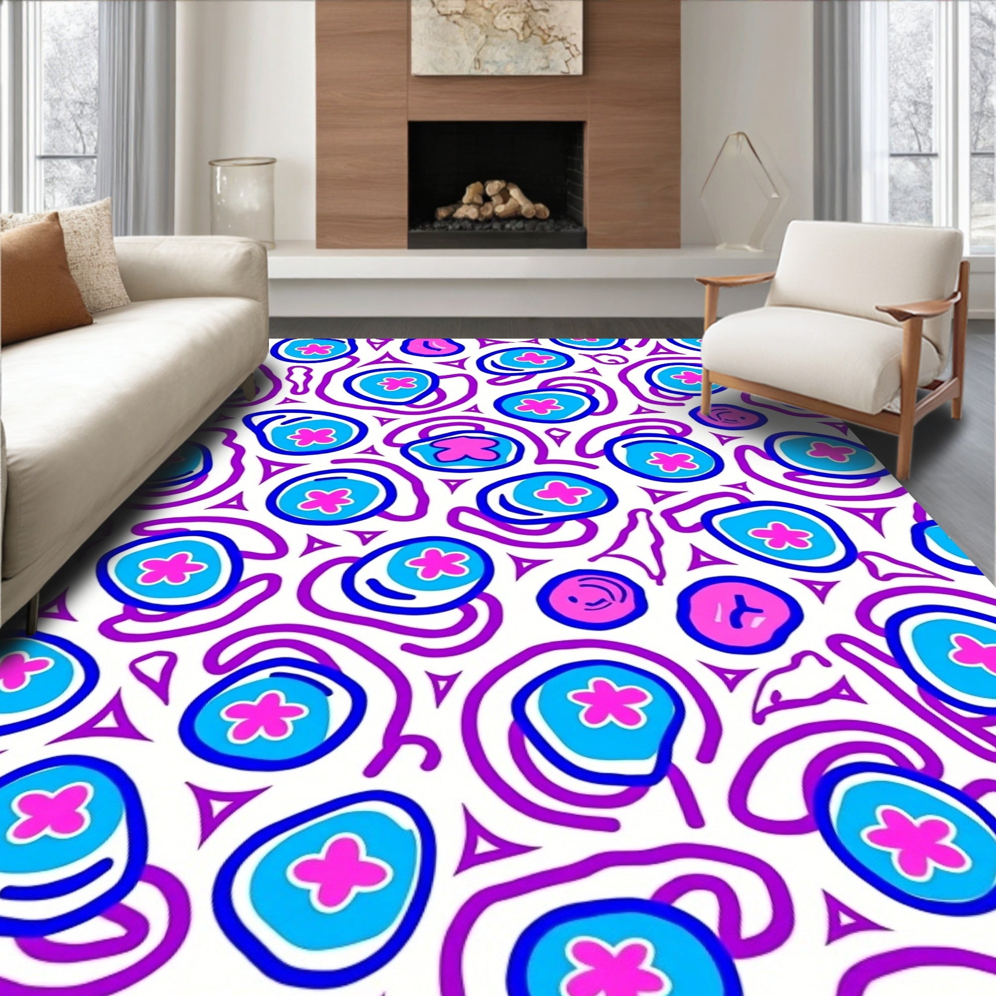 Abstract Floral Shapes With Swirls Pattern Rug