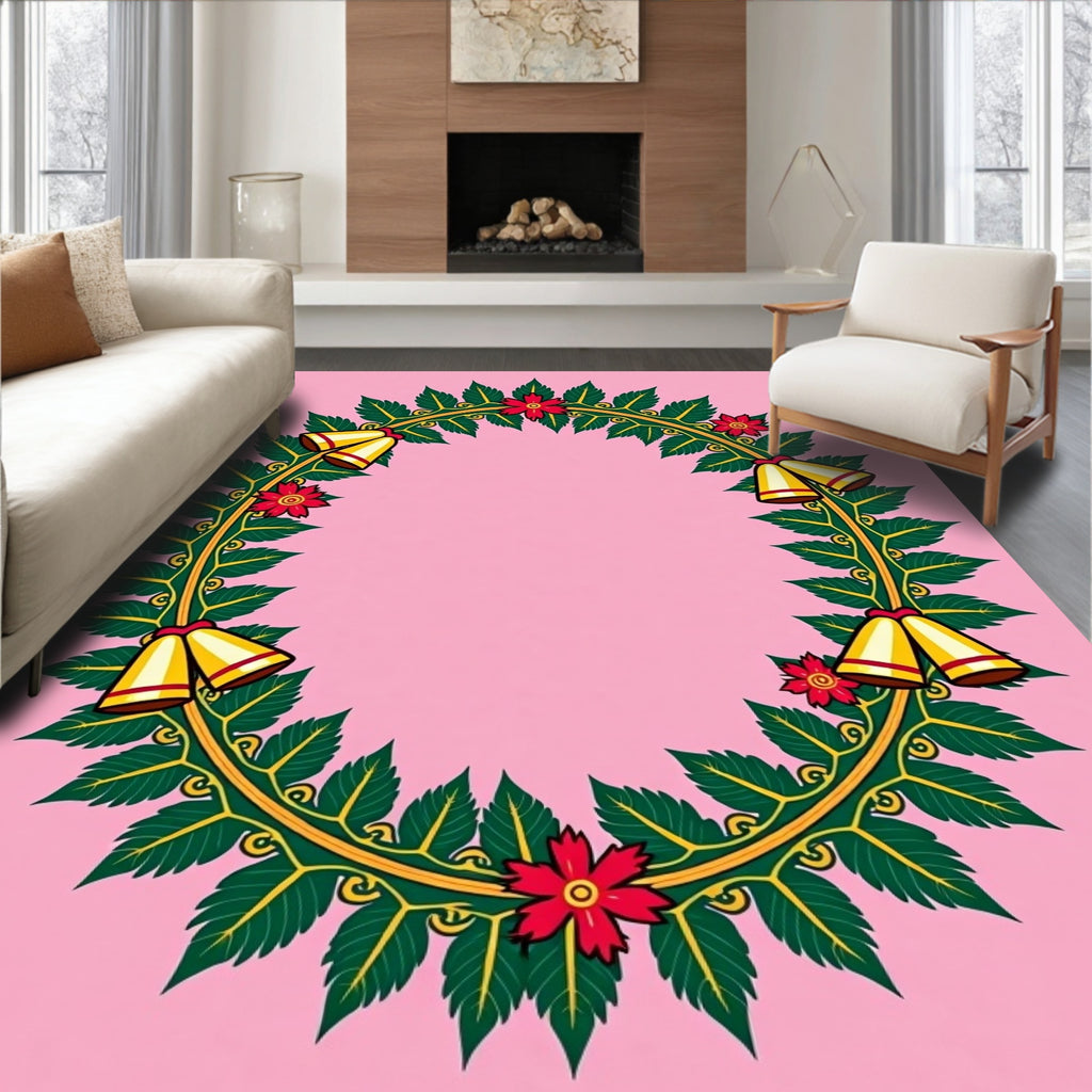 Festive Leaf Bell Swirl Oval Design Rug