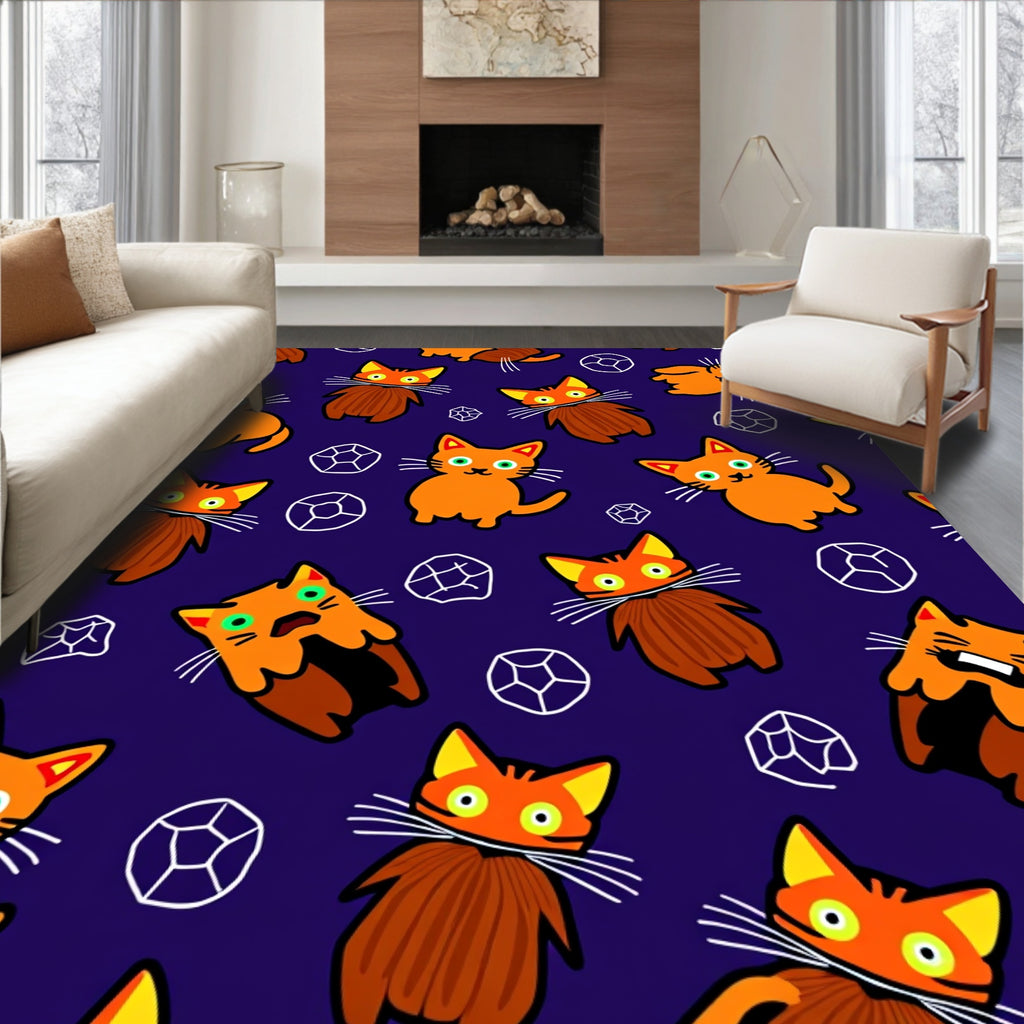 Whimsical Orange Cat Pattern Rug