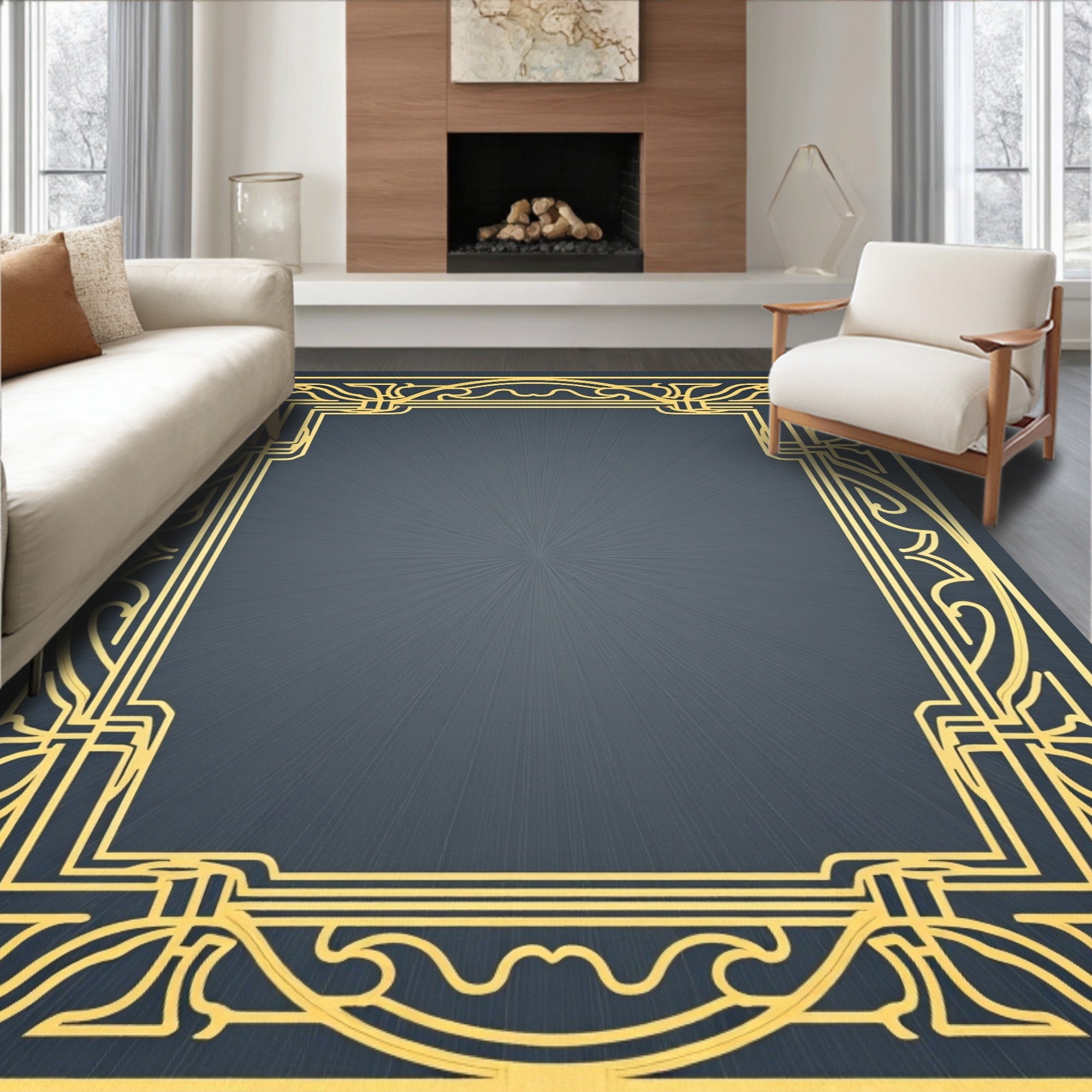 Elegant Gold Art Deco Frame Design Rug