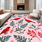 Red Cardinal With Green Foliage Pattern Rug