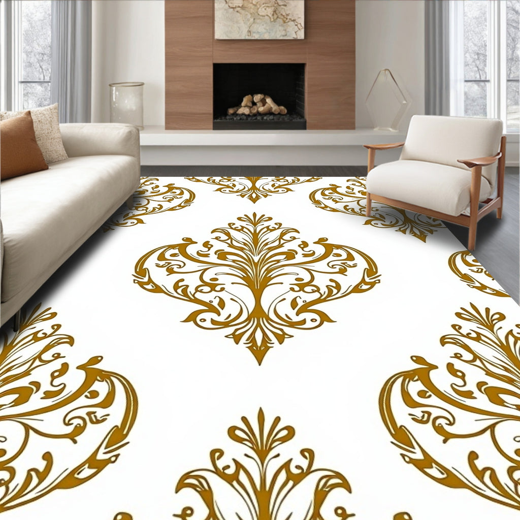 Elegant Gold Scrollwork Damask Design Rug