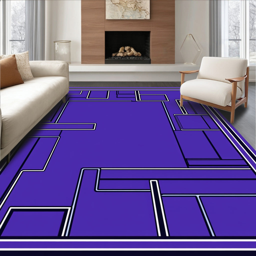 Abstract Geometric Blue and White Pattern Rug