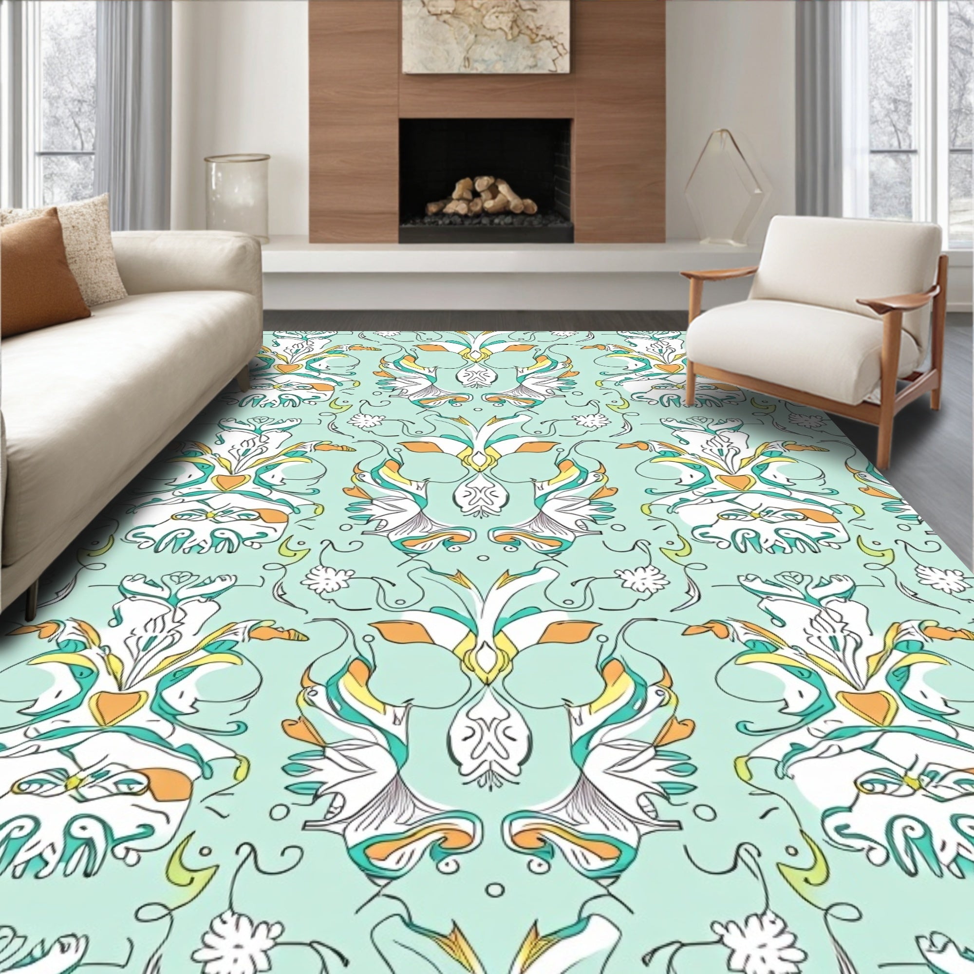 Ornate Floral Swirl Design Rug